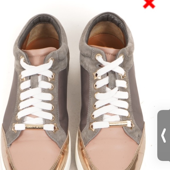 Jimmy Choo Grey Rose Gold Taupe Colorblock Suede Leather Sneakers SZ 35 EU - Picture 5 of 8